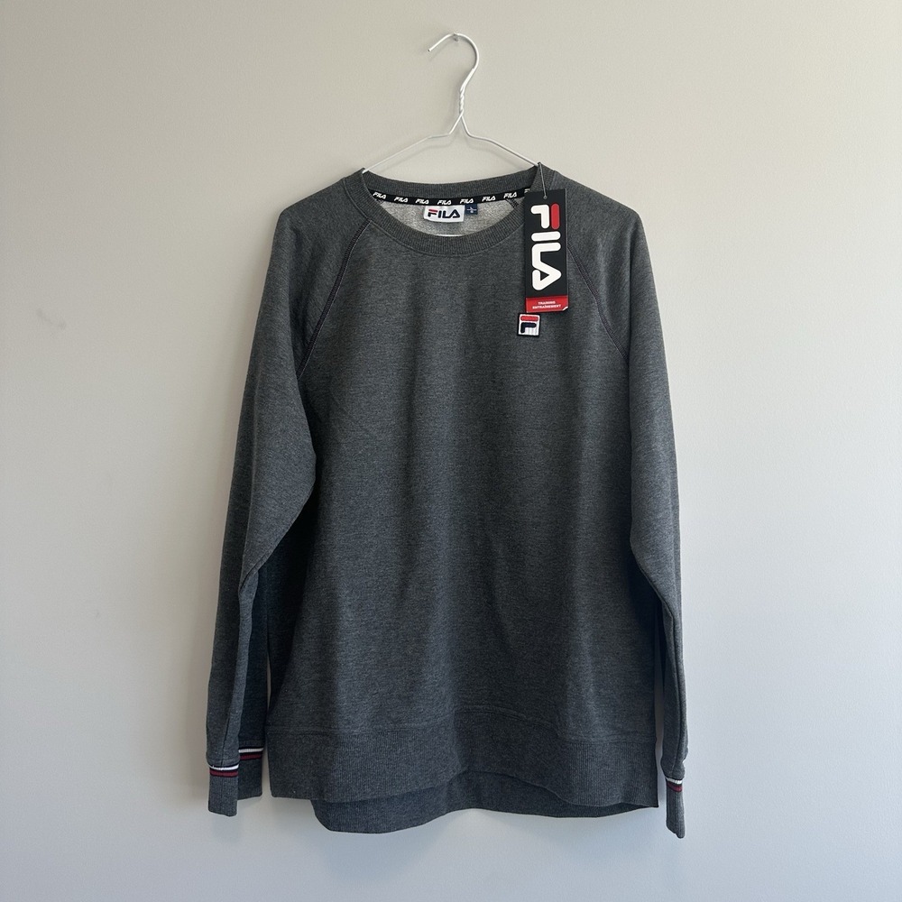 FILA Men's Crewneck Sweatshirt Size L Grey Terry Fleece Pullover NWT